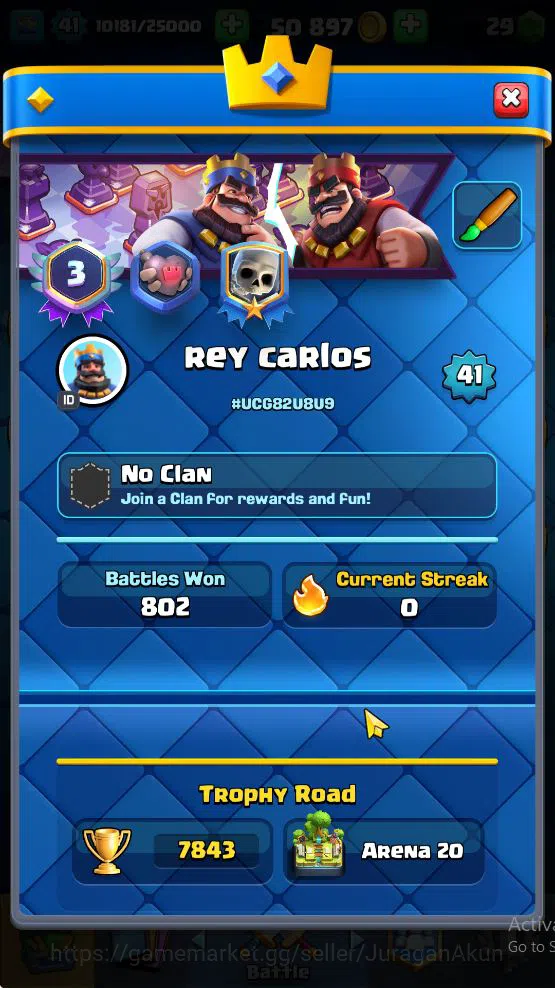 Clash Royale Accounts Midgame Lvl 41|Trophy 7843|KTL 14|Limited Skin|Card 121| 1 Hero 6 EVO 8 Champ 21 Legendary 33 Epic,30 2