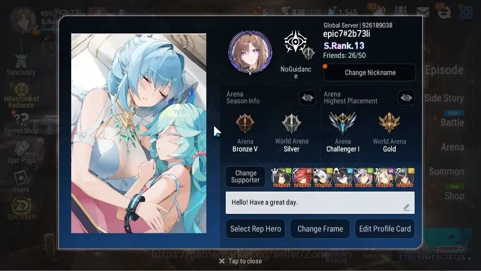 Epic Seven Accounts High-End GLOBAL Unverif|21 ML(SN Yulha,Salome,LOTScales,Har setti,NM Luna)+P Byblis,Rinak|PoH+Bles 2