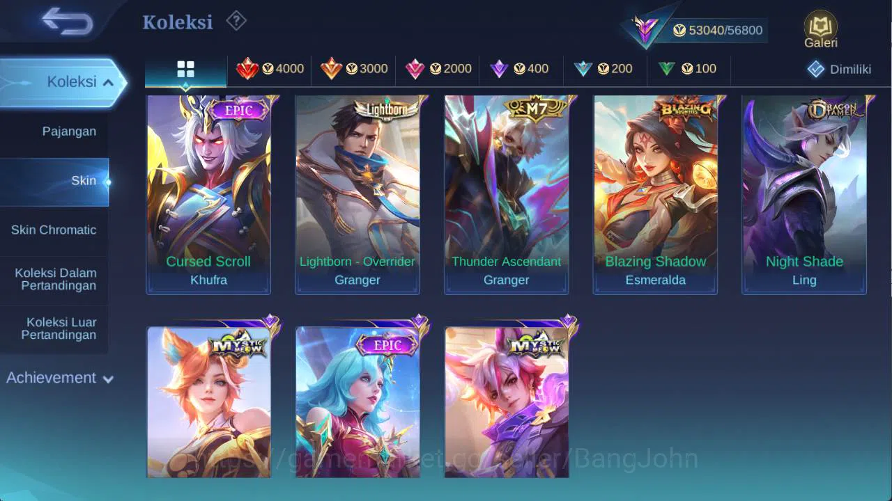 Mobile Legends: Bang Bang Accounts hero 110 skin 228 sanrio florin, KOF karina, risin image 7