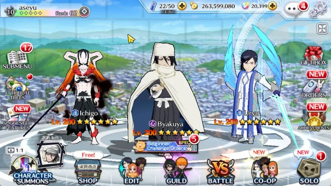 Bleach: Brave Souls Accounts Starter Global | 91K BP+20K Orb | Fresh Story | Byakuya TYBW26,Ichigo Crescent Veil,Uryu 7th 1