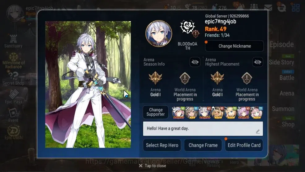 Epic Seven Accounts Mid-Tier GLOBAL UnVerif|New Era|10 ML(Schol Nurse Yulha,BArunka,ZIO,Etc)+Setsuka,Estele,TA Coli,etc|Poh 2