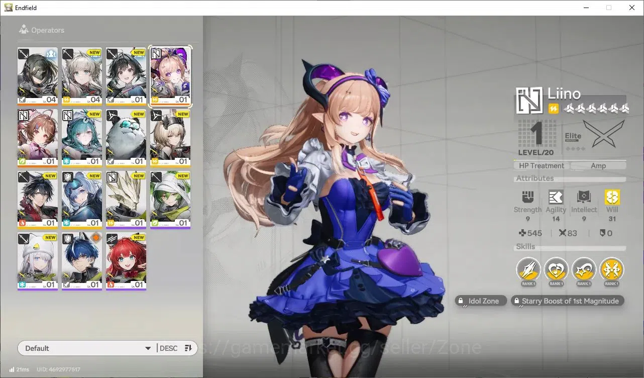Arknights: Endfield Accounts Asia | Starter Ch 1 Process 1 | 1 Limit (Liino) + Ardelia| MC Female |Detail Check SS|END797Z 1