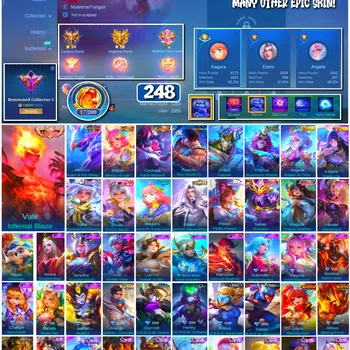 Mobile Legends: Bang Bang Accounts 🔥 #4124 🔥 💎 248 Skins 👑 Legend Valir Infernal Blaze ⚔️ Renowned Collector II
