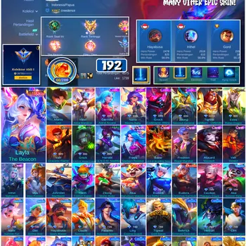 Mobile Legends: Bang Bang Accounts #4521 192 Skins | Layla The Beacon (LEGEND) | Martis Levi (ATTACK ON TITAN) | Carmilla