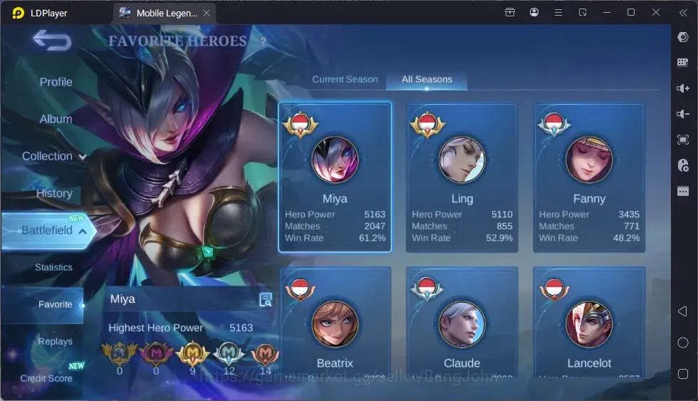 Mobile Legends: Bang Bang Accounts Global|Hero 132|Skin 372|Exalted|Legend Miya|Colle image 20