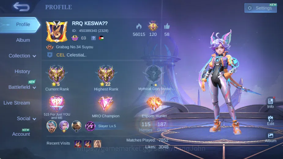 Mobile Legends: Bang Bang Accounts Others Global|Skin 187|Expert|KOF Karina,Blazing Claude+Esmeralda,DragonT 1