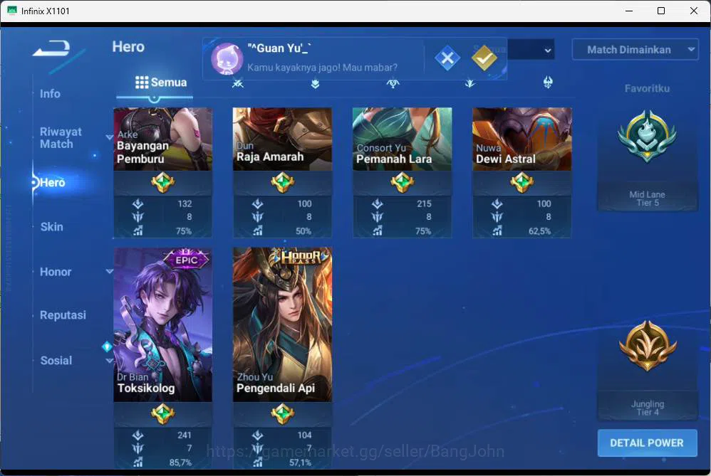 Honor of Kings Accounts GLOBAL | hero 112, skin 137 Sxnx hao yi, legend al image 6