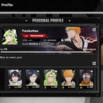 BLEACH: Soul Resonance Accounts Nuverse SEA |Lv 70|10 SSR 8 Sign (IchigoDZ B2,Bambietta B2,Tosen B3,Yoruichi B1,Komamura