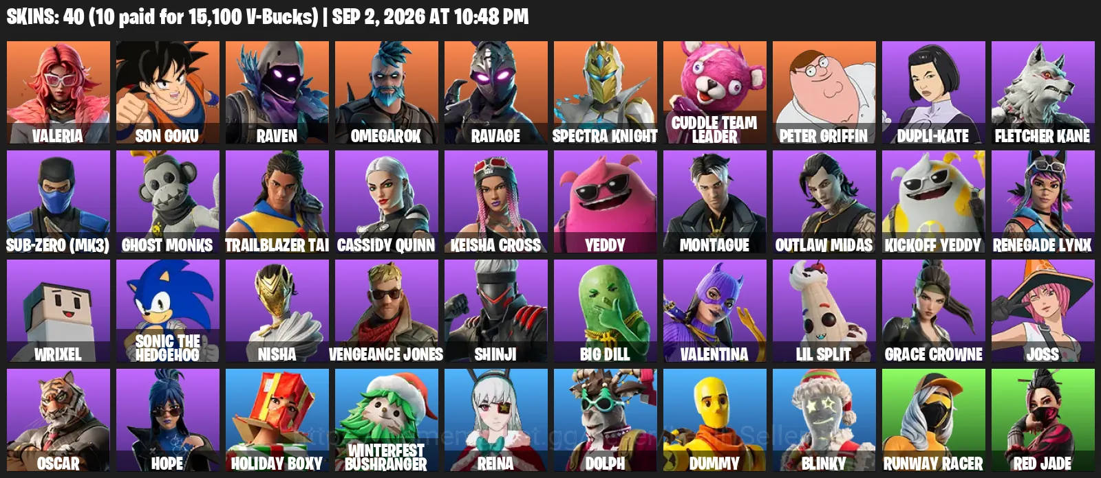 Fortnite Accounts 40 Skins | Level 1203 | Son Goku, Sonic the Hedgehog + Peter Griffin | All Platforms 1