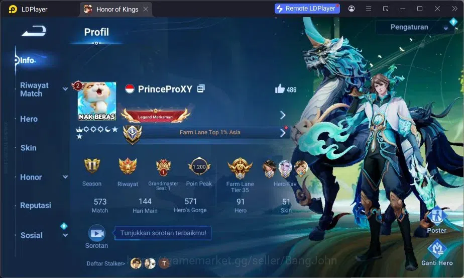 Honor of Kings Accounts GLOBAL|91HR|51SK|LNY2024 DaQiao|Legend LadySun|LSM image 2