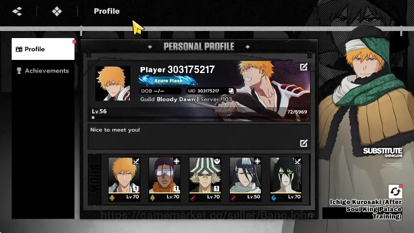 BLEACH: Soul Resonance Accounts Nuverse SEA|Lv.56|6 SSR 5 Sign 1