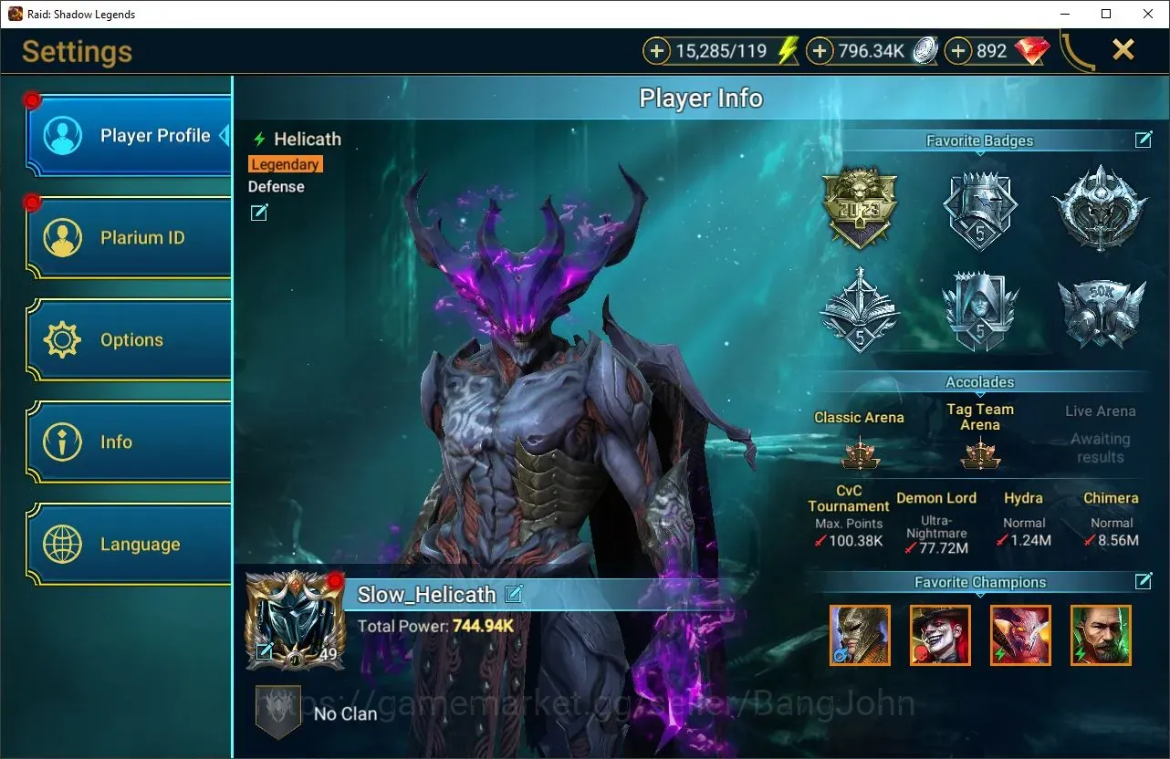 Raid: Shadow Legends Accounts Mid-Game Lv.49 Power 744K|15 Legend(Xenomorph,Ezio Auditore,helicath,Mad Hatter,Sun 1