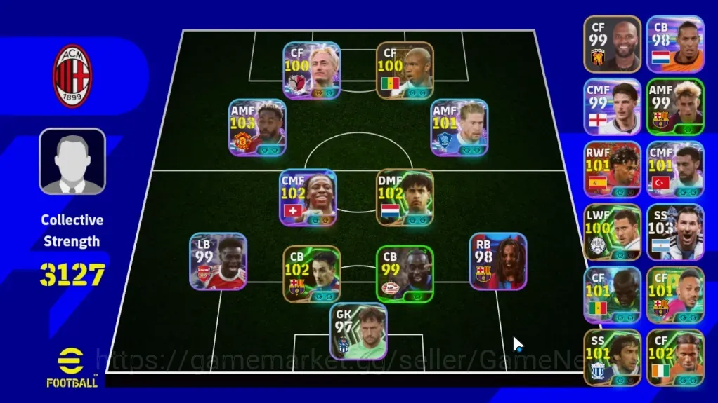 eFootball Accounts High-End Android|Power 3127|8 Show Time Manzambi,Kevin DB,Cunha,etc|7 Epic Albert 1
