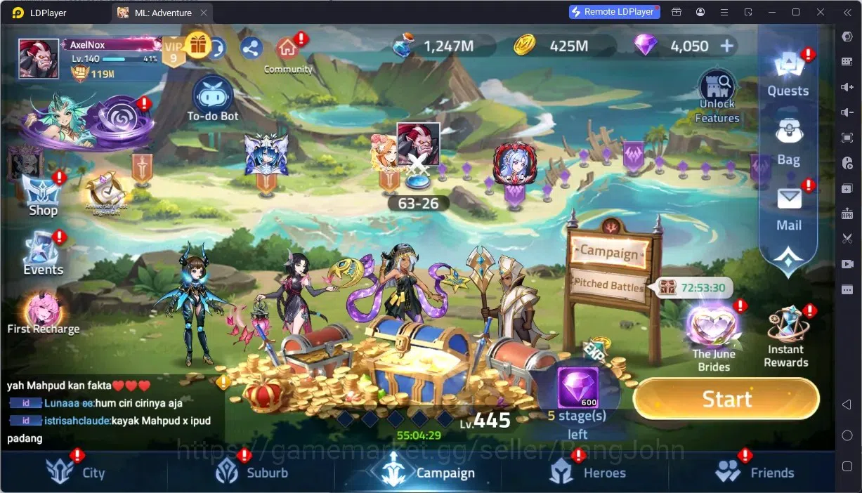 Mobile Legends: Adventure Accounts Global |LV 140|119M Power |VIP 9|Camp 63-25|Hero 188 |5 UR (Skuld Norns)|21 Awaken|4 1
