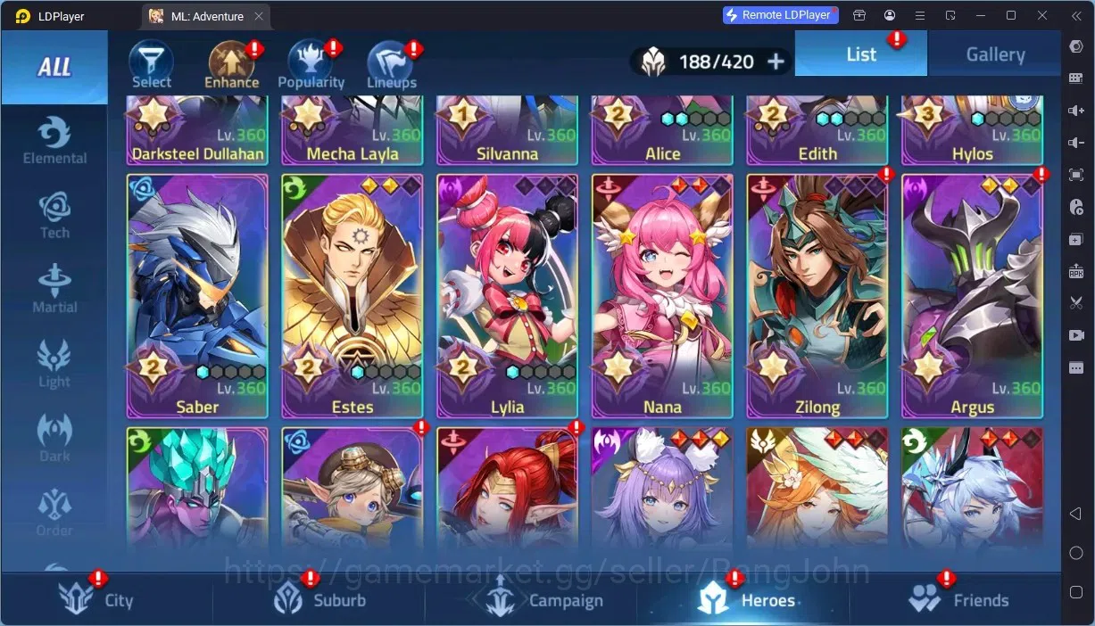 Mobile Legends: Adventure Accounts Global |LV 140|119M Power |VIP 9|Camp 63-25|Hero 188 |5 UR (Skuld Norns)|21 Awaken|4 5