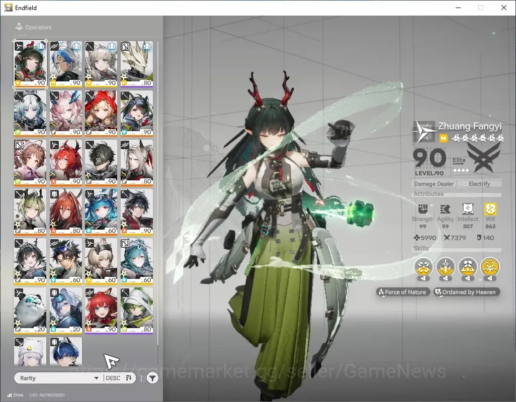 Arknights: Endfield Accounts Asia|Lv 60|11 SSR 6 Limited + 19(*6Weapon)|(Fangyi,Rossi,Tangtang,Laevatain P1)+Signature,Mi 1