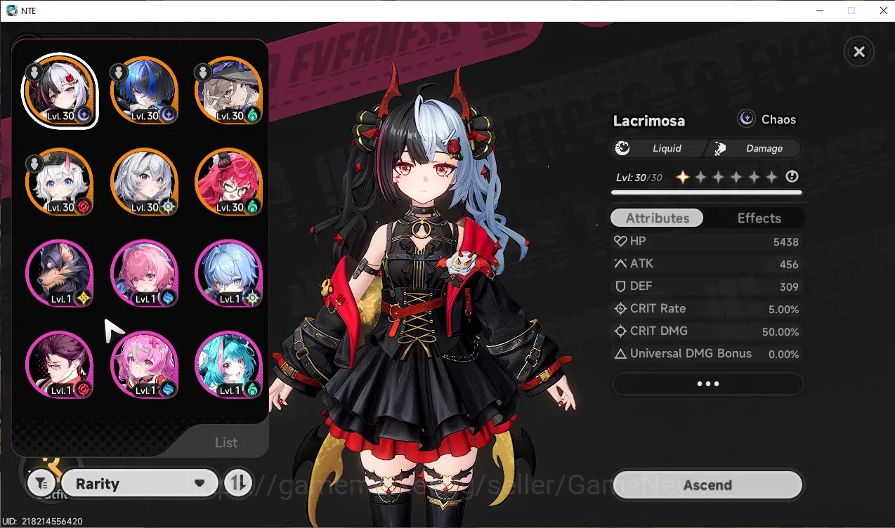 Neverness to Everness Accounts GLOBAL SEA|HL 17|TL 5|5 SSR 2 Limited|Lacrimosa+Sk image 2