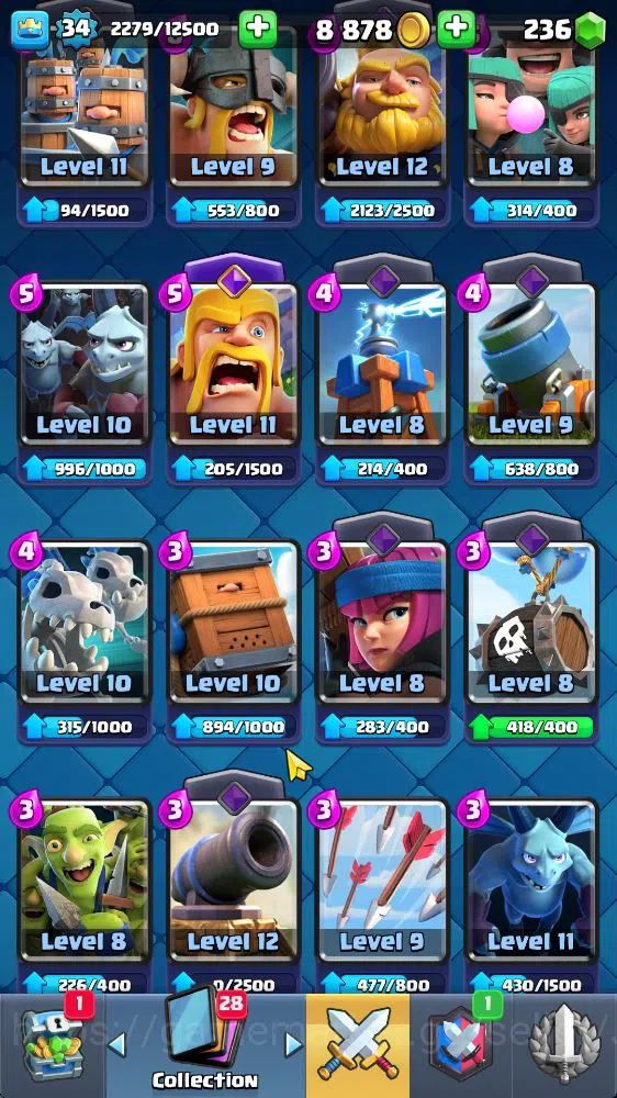 Clash Royale Accounts Midgame Lvl 34|Trophy 7923|KTL 12|Limited Skin|Card 114|1 Hero 5 EVO 2 Champ 20 Legendary 33 Epic 30 11