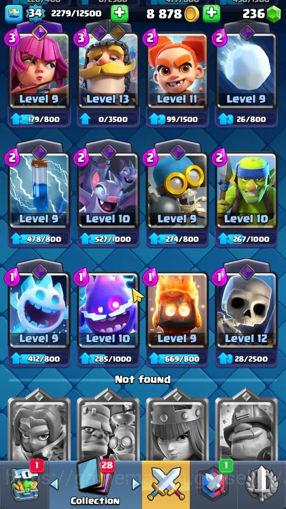 Clash Royale Accounts Midgame Lvl 34|Trophy 7923|KTL 12|Limited Skin|Card 114|1 Hero 5 EVO 2 Champ 20 Legendary 33 Epic 30 12