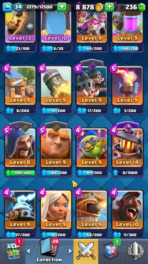 Clash Royale Accounts Midgame Lvl 34|Trophy 7923|KTL 12|Limited Skin|Card 114|1 Hero 5 EVO 2 Champ 20 Legendary 33 Epic 30 9