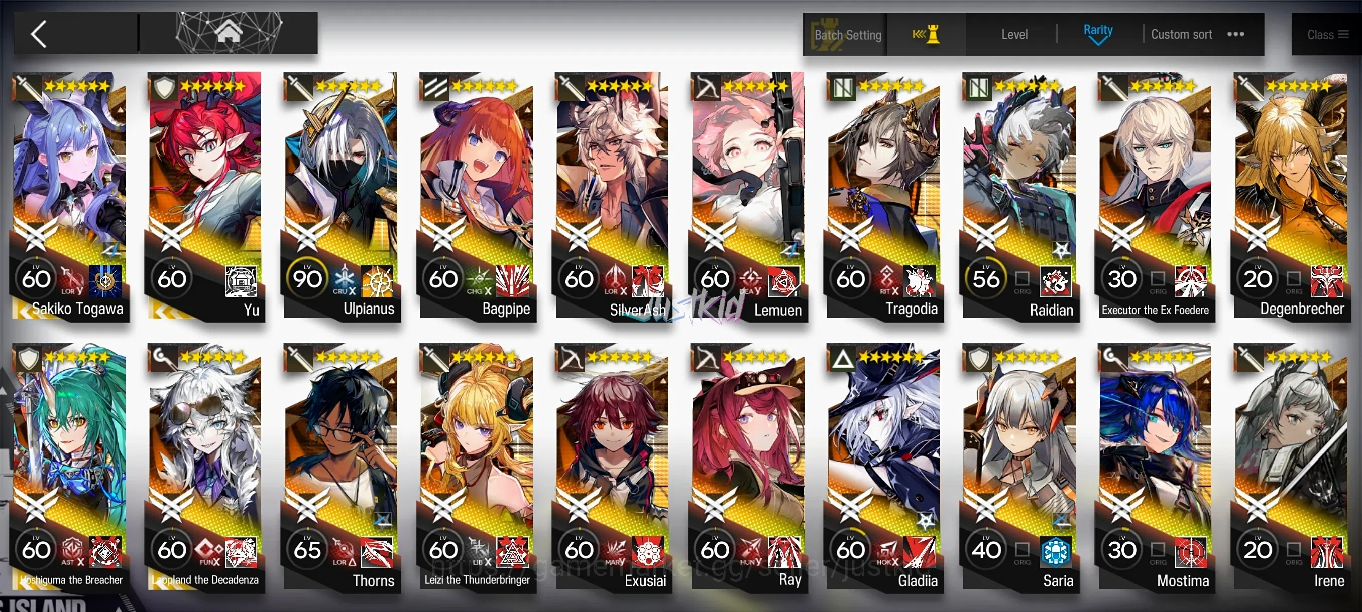 Arknights Accounts Mid-Tier ARKNIGHTS GLOBAL MIDGAME 38*6 , 4 LIMITED SAKIKO,YU,LAPPLAND ALTER,HOSHIGUMA ALTER 1
