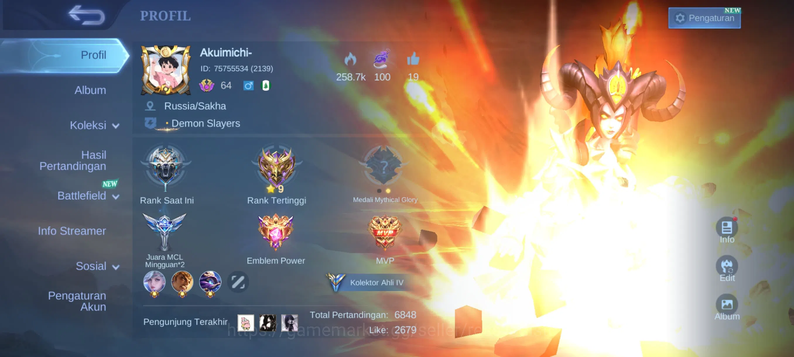 Mobile Legends: Bang Bang Accounts Smurf MLBB SKIN 165 | HERI MAX | EMBLEM MAX | KOF KARINA, EPIC JOHNSON, VALENTINE 1