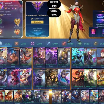 Mobile Legends: Bang Bang Accounts Rare Skin BEST OFFER | HERO 133 | SKIN 325 |GUSION 11.11 | GRAND RECALL SEA ANVIL CRAWLER
