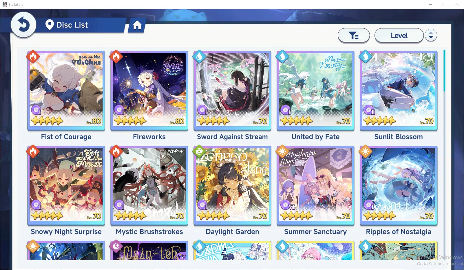 Stella Sora Accounts GLOBAL ENDGAME| 11 SSR 5 Limit+Disc (FuyukaT1,Chitose,Shia,Firenze,SnowLaru),MinovaT2,etc | 21SSR Disc 2