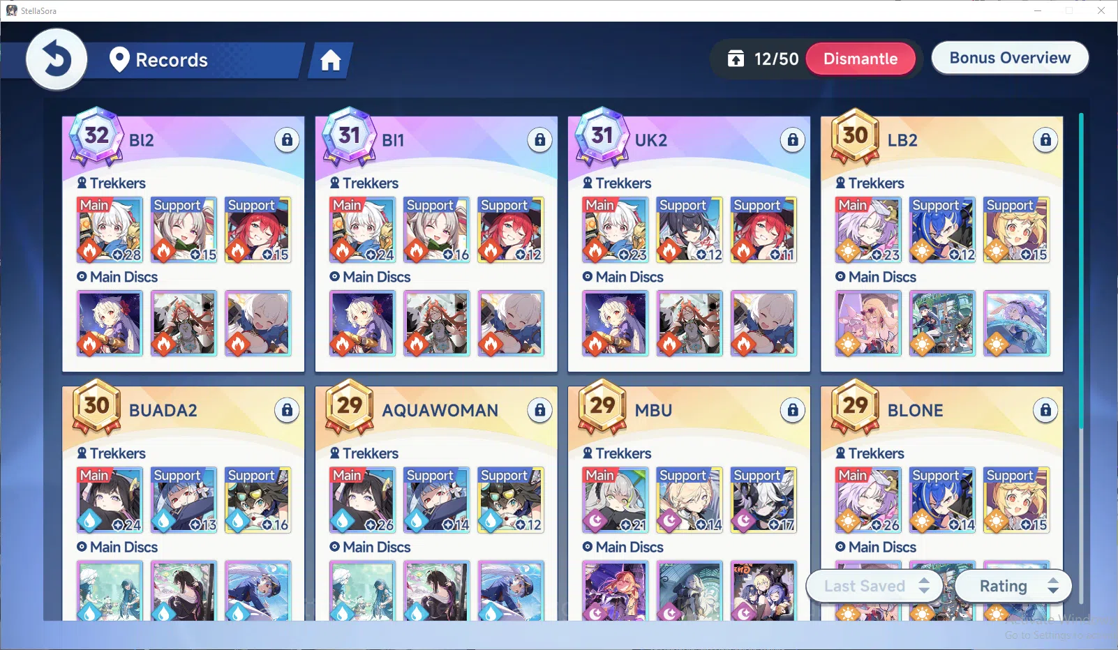 Stella Sora Accounts GLOBAL ENDGAME| 11 SSR 5 Limit+Disc (FuyukaT1,Chitose,Shia,Firenze,SnowLaru),MinovaT2,etc | 21SSR Disc 6