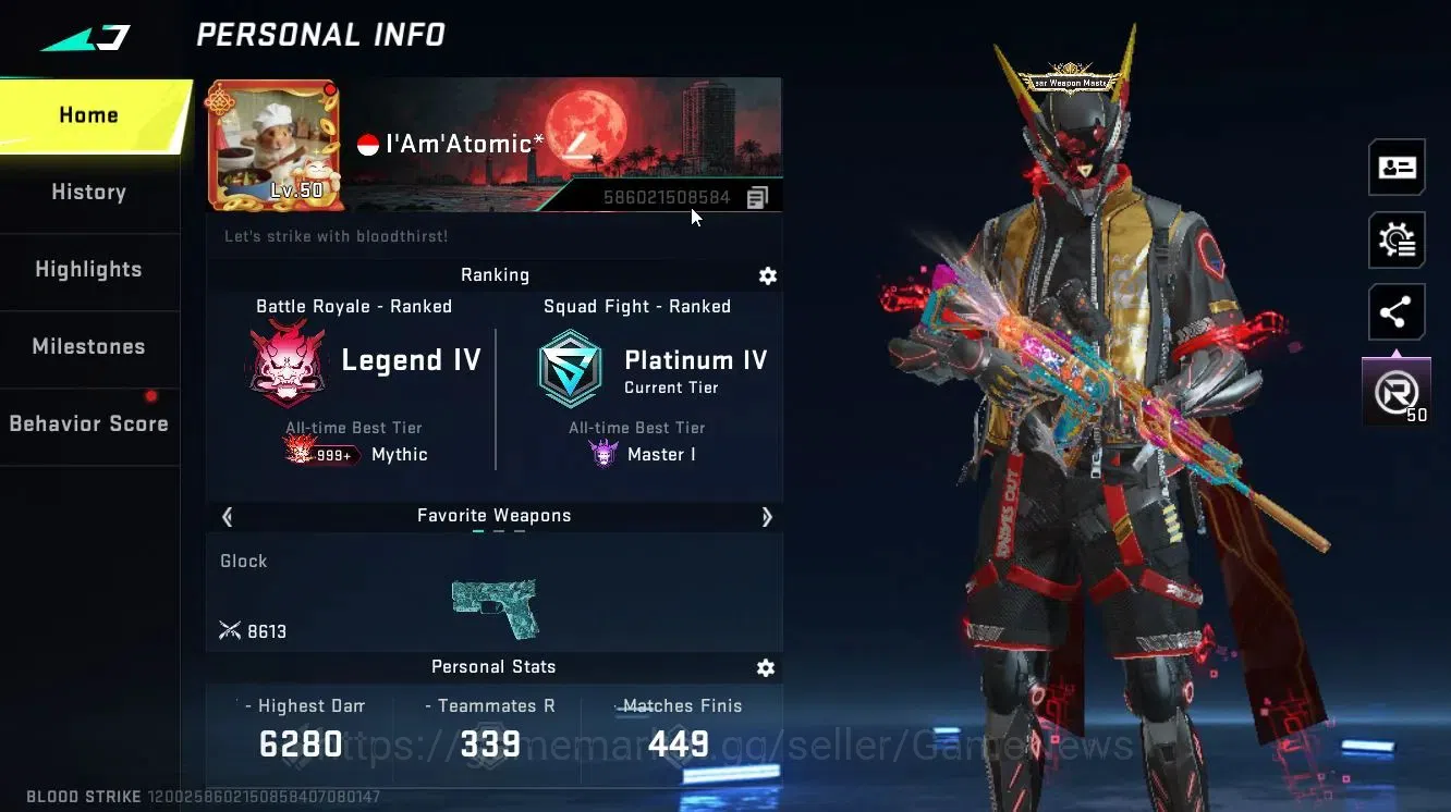 Blood Strike Accounts Collab Skin ASIA|ETRNAL DEagle-Scorpius|ULTRA MELEE Lightblade-DarkForce+[ETHAN,FAL,Etc]|Collab 3