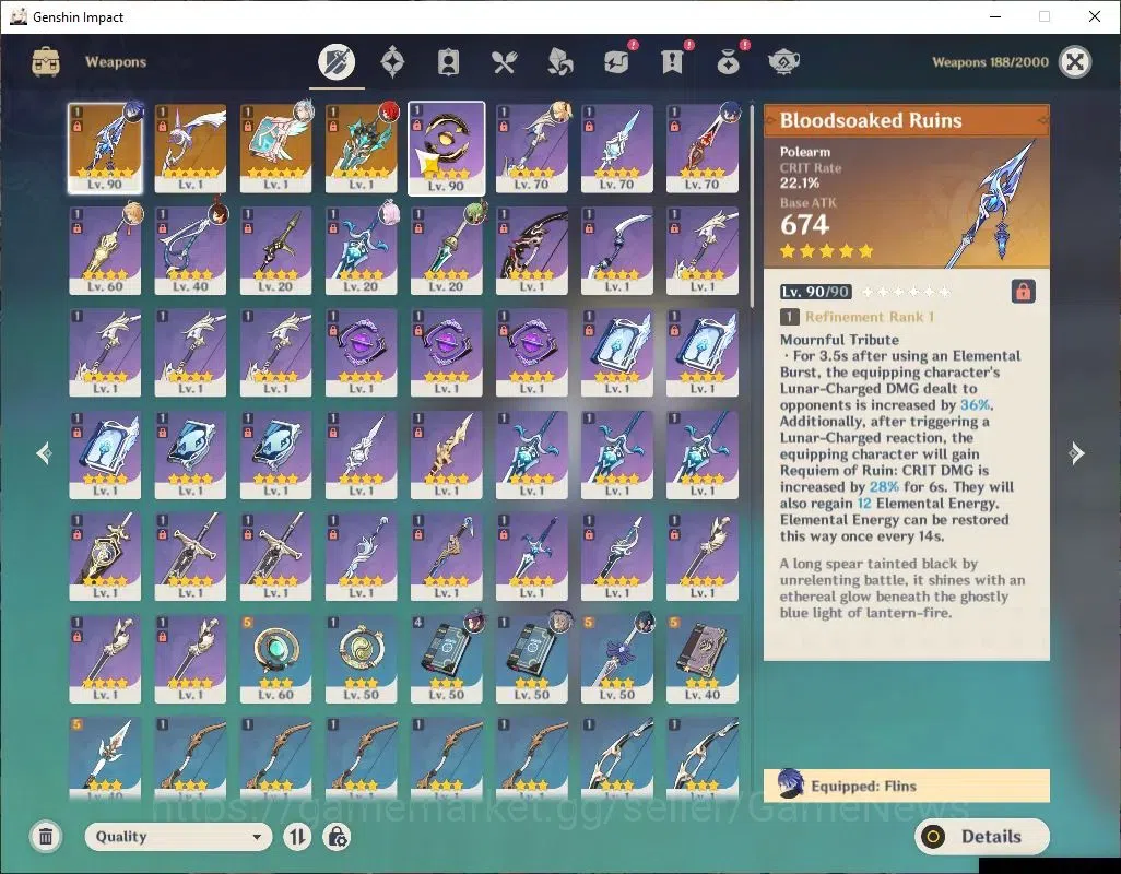 Genshin Impact Accounts ASIA|AR 52|2 Limited+4(*5Weapon)|Flins+Sign,Neuvil image 4