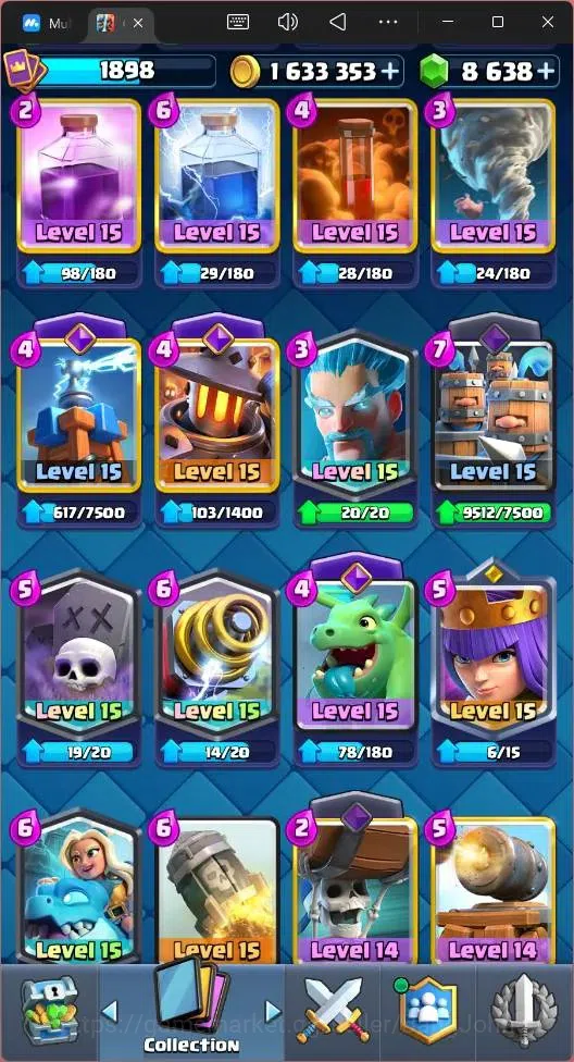 Clash Royale Accounts High-End Global |CL 1898|KTL 16|Trophy 2 (Seasonal Arena 1)|121 Cards|20 MAX|8 Champ|7 Hero|22 11