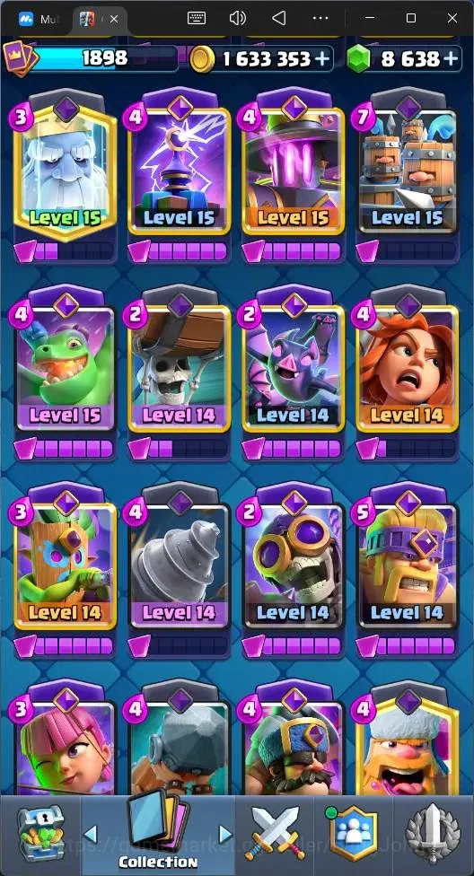 Clash Royale Accounts High-End Global |CL 1898|KTL 16|Trophy 2 (Seasonal Arena 1)|121 Cards|20 MAX|8 Champ|7 Hero|22 13