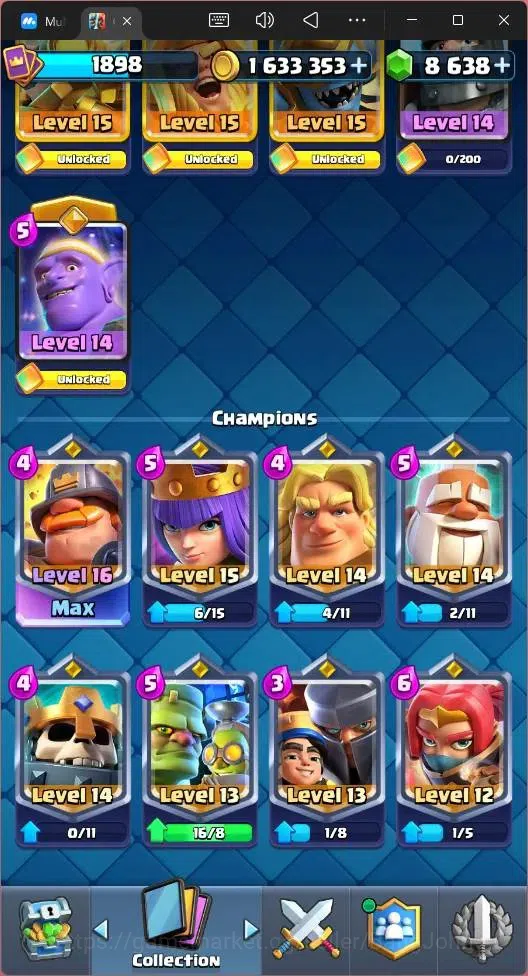 Clash Royale Accounts High-End Global |CL 1898|KTL 16|Trophy 2 (Seasonal Arena 1)|121 Cards|20 MAX|8 Champ|7 Hero|22 16