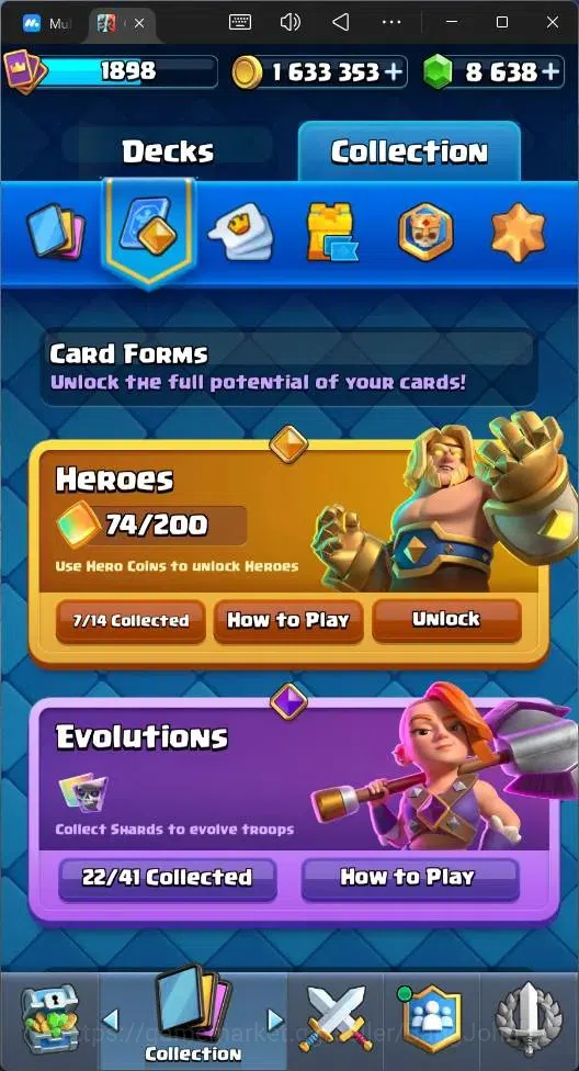 Clash Royale Accounts High-End Global |CL 1898|KTL 16|Trophy 2 (Seasonal Arena 1)|121 Cards|20 MAX|8 Champ|7 Hero|22 17