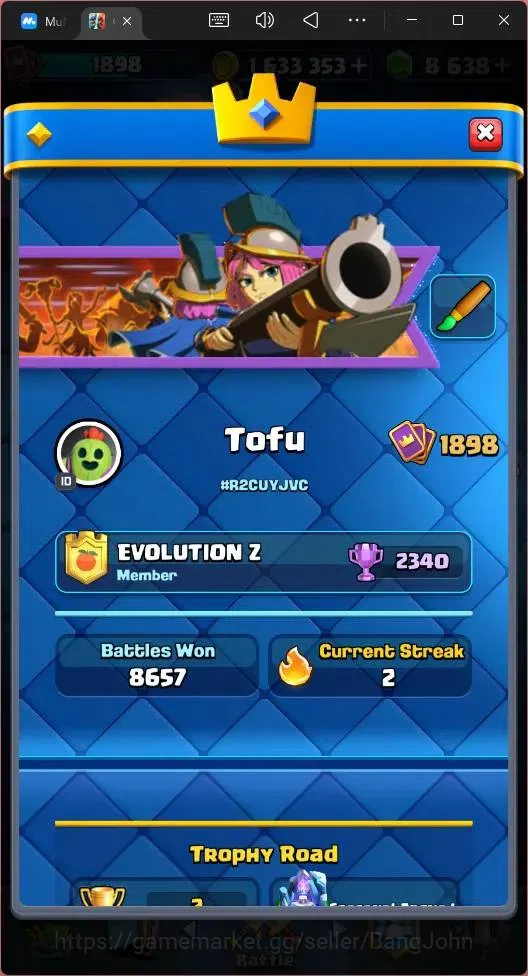 Clash Royale Accounts High-End Global |CL 1898|KTL 16|Trophy 2 (Seasonal Arena 1)|121 Cards|20 MAX|8 Champ|7 Hero|22 3