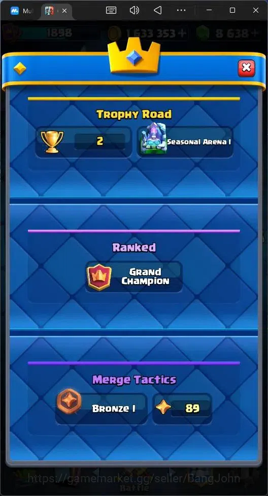 Clash Royale Accounts High-End Global |CL 1898|KTL 16|Trophy 2 (Seasonal Arena 1)|121 Cards|20 MAX|8 Champ|7 Hero|22 4