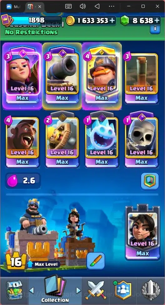 Clash Royale Accounts High-End Global |CL 1898|KTL 16|Trophy 2 (Seasonal Arena 1)|121 Cards|20 MAX|8 Champ|7 Hero|22 6
