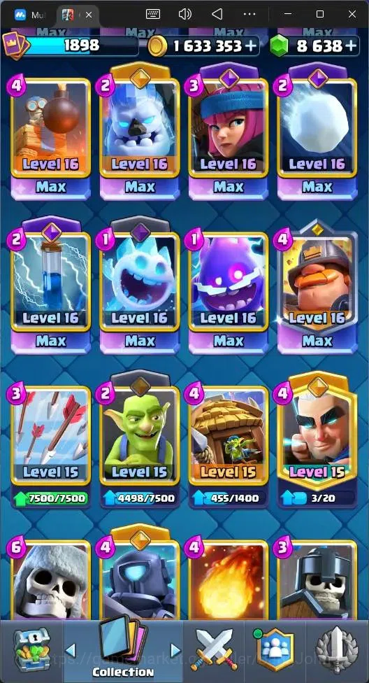 Clash Royale Accounts High-End Global |CL 1898|KTL 16|Trophy 2 (Seasonal Arena 1)|121 Cards|20 MAX|8 Champ|7 Hero|22 9