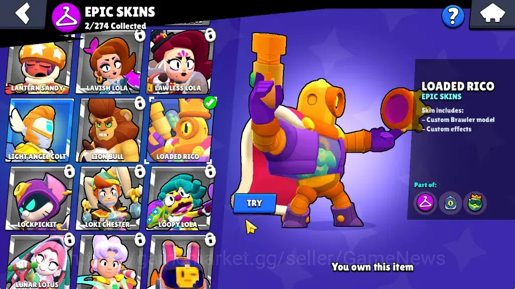 Brawl Stars Accounts 2013 Trophy|19 Brawlers 2 Max|Bibi Full Buffies|2k Bling|1 Prestige|1 Mythic (Gridiron Otis),2 Epic,1 12