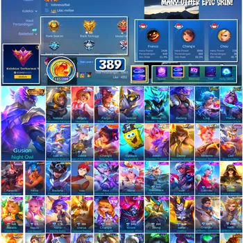 Mobile Legends: Bang Bang Accounts #4627 389 Skins | Gusion Night Owl (COLLECTOR) | Angela Heartstring (SANRIO) | Floryn