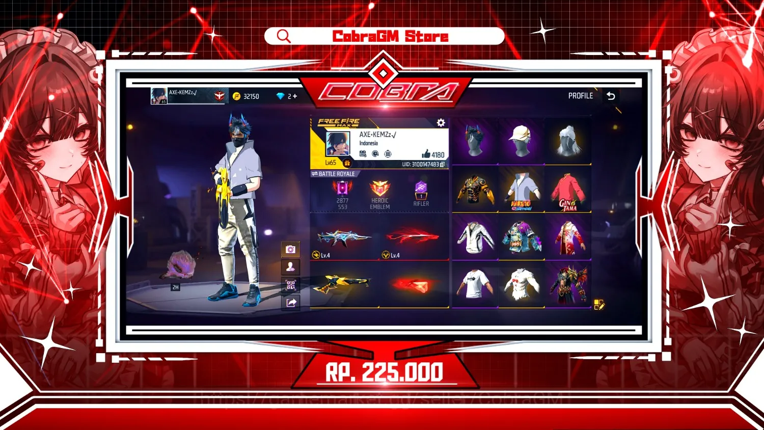 Free Fire Accounts Akun Free Fire Vault 322 - Evo 2 - Sasuke - Skaterboi - Flake Blake - Magma Born - Sg Golden 1