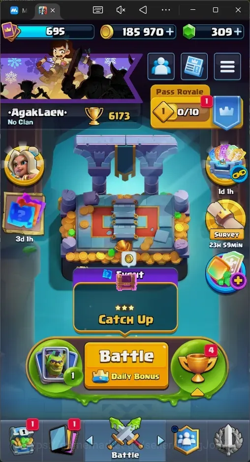 Clash Royale Accounts High-End Trophy 6173|CL 695|KTL 11|81 cards|1Champ|1 Hero|4 Evo|Arena 17|309 Gems + 185K 1