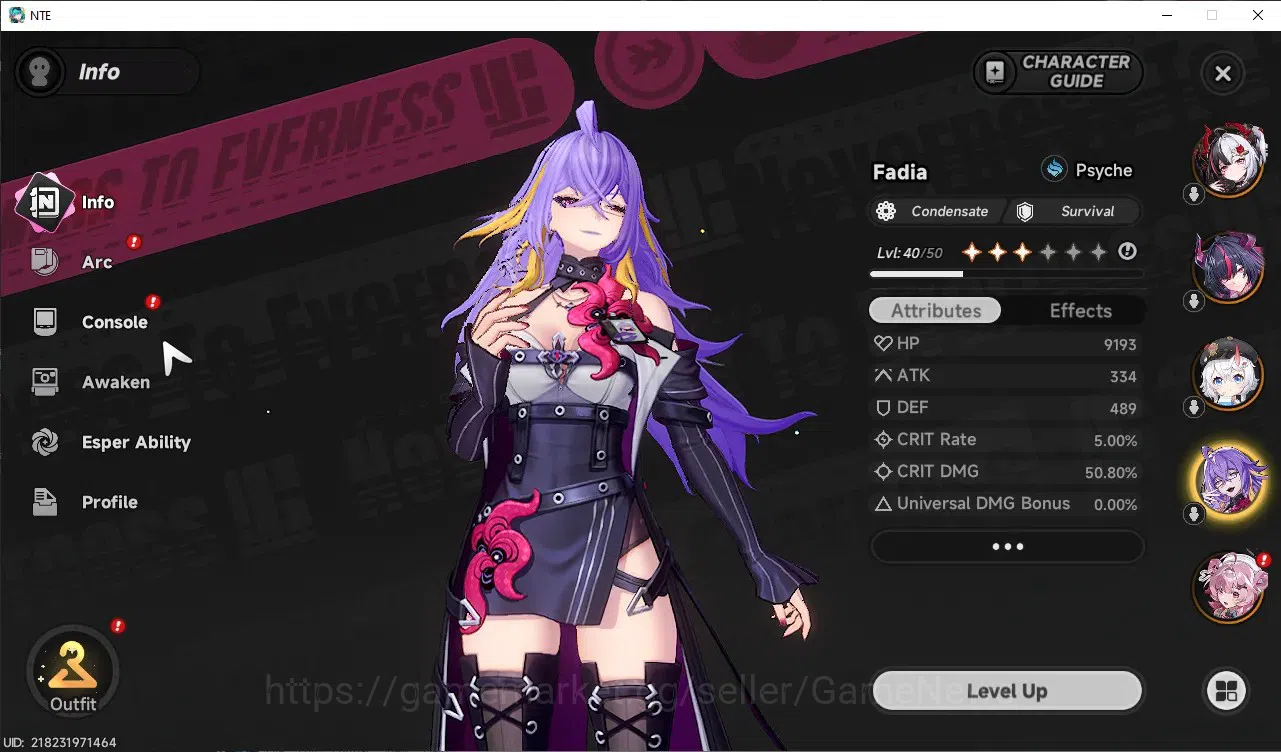 Neverness to Everness Accounts GLOBAL SEA|HL 43|TL 28|8S-Class([LacrimosaA1+Outfit,Shinku]+Sign,Nanally+Livery)|1S-Class 11