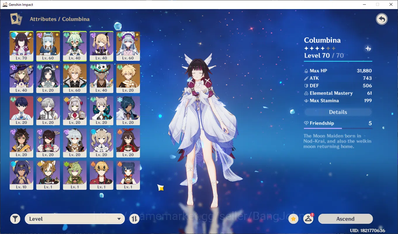 Genshin Impact Accounts ASIA | AR 40, columbina, ineffa, furina, yarka, mo image 2