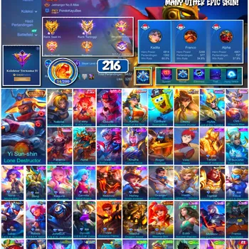 Mobile Legends: Bang Bang Accounts 🔥 #4200 🔥 💎 216 Skins 👑 Collector Yi Sun-shin Lone Destructor ⚔️ Renowned Collector