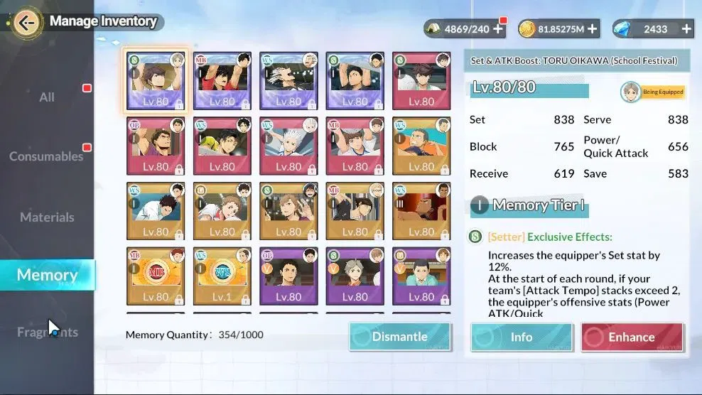 HAIKYU!! FLY HIGH Accounts SEA |Lvl 60|2,4K DM|4 SP (OikawaR2,Bokuto,Keiji,Tetsuro)+Memo|7 UR 10