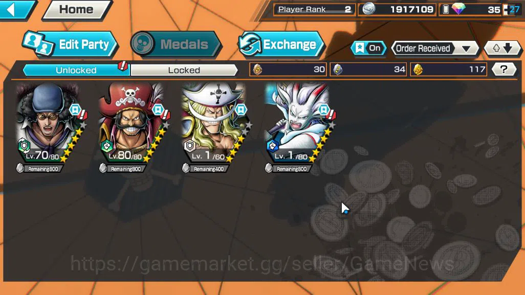 One Piece Bounty Rush Accounts Starter Global|4 EX|BP Kuzan,KOP Gol D.Roger,GP Edward Newgate,Yamato|Rank 3