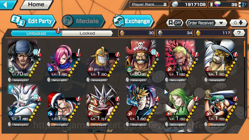 One Piece Bounty Rush Accounts Starter Global|4 EX|BP Kuzan,KOP Gol D.Roger,GP Edward Newgate,Yamato|Rank 4