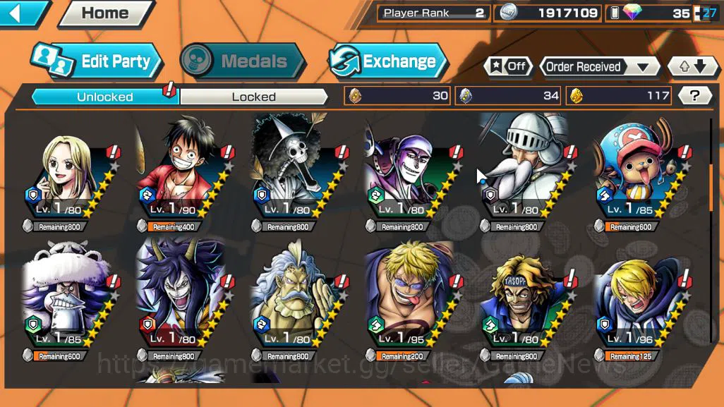One Piece Bounty Rush Accounts Starter Global|4 EX|BP Kuzan,KOP Gol D.Roger,GP Edward Newgate,Yamato|Rank 5